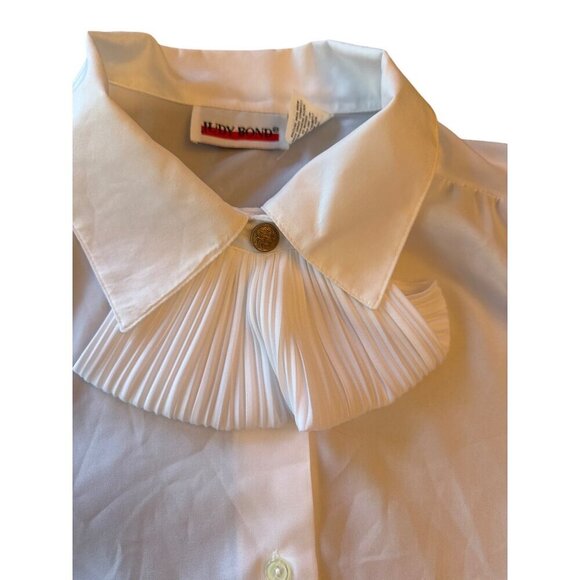 Judy Bond Womens White Pleated Collar Button-Up Blouse Size 12 Polyester - Picture 2 of 5